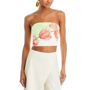 Alice + Olivia Ceresi Smocked Back Crop Top Women's 10 Floral Print Strapless